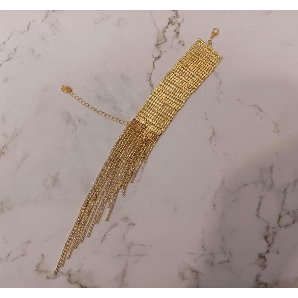 Long Tasseled Rhinestone Bracelet In Gold - Picture 5 of 6